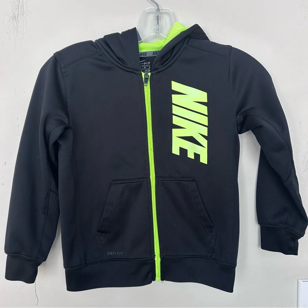 Nike YOUTH Full Zip Black Neon Athletic Jacket Hoodie. Size M 5-6 YO